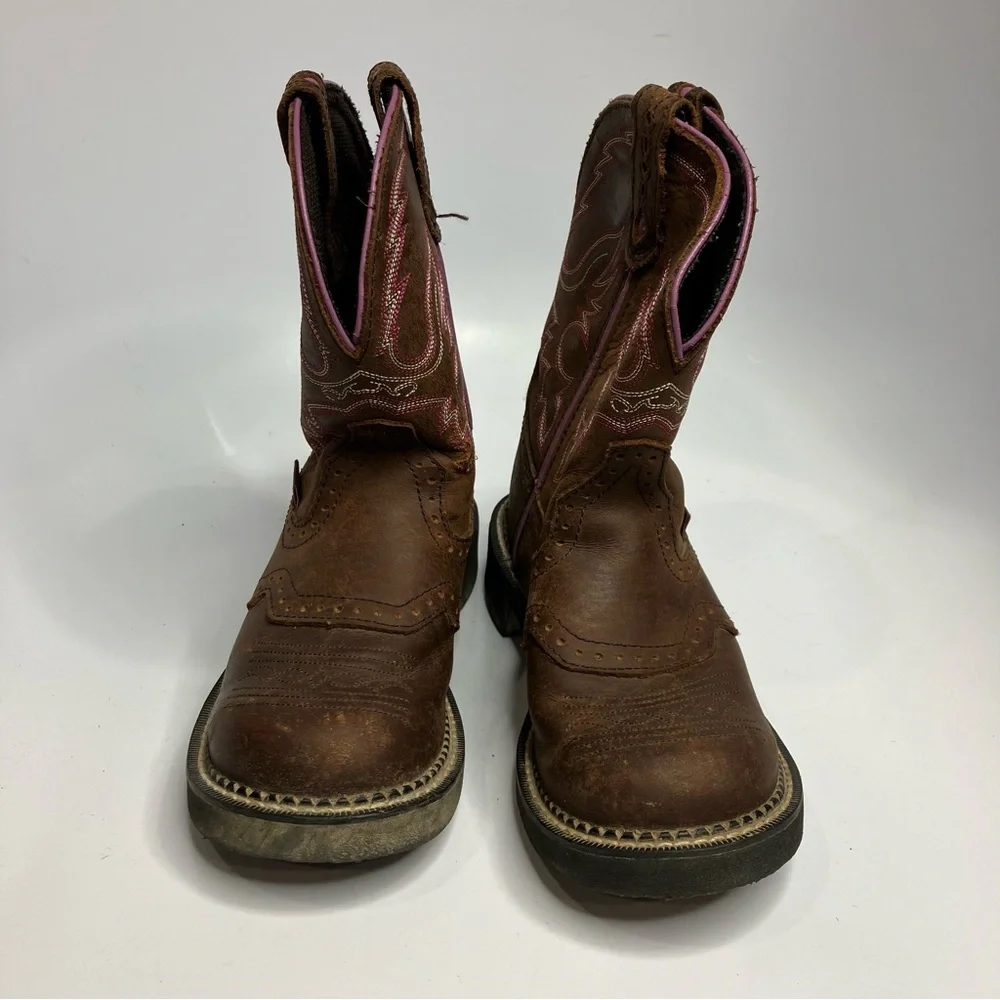 Kids Brown and Pink Western Pull-On Boot